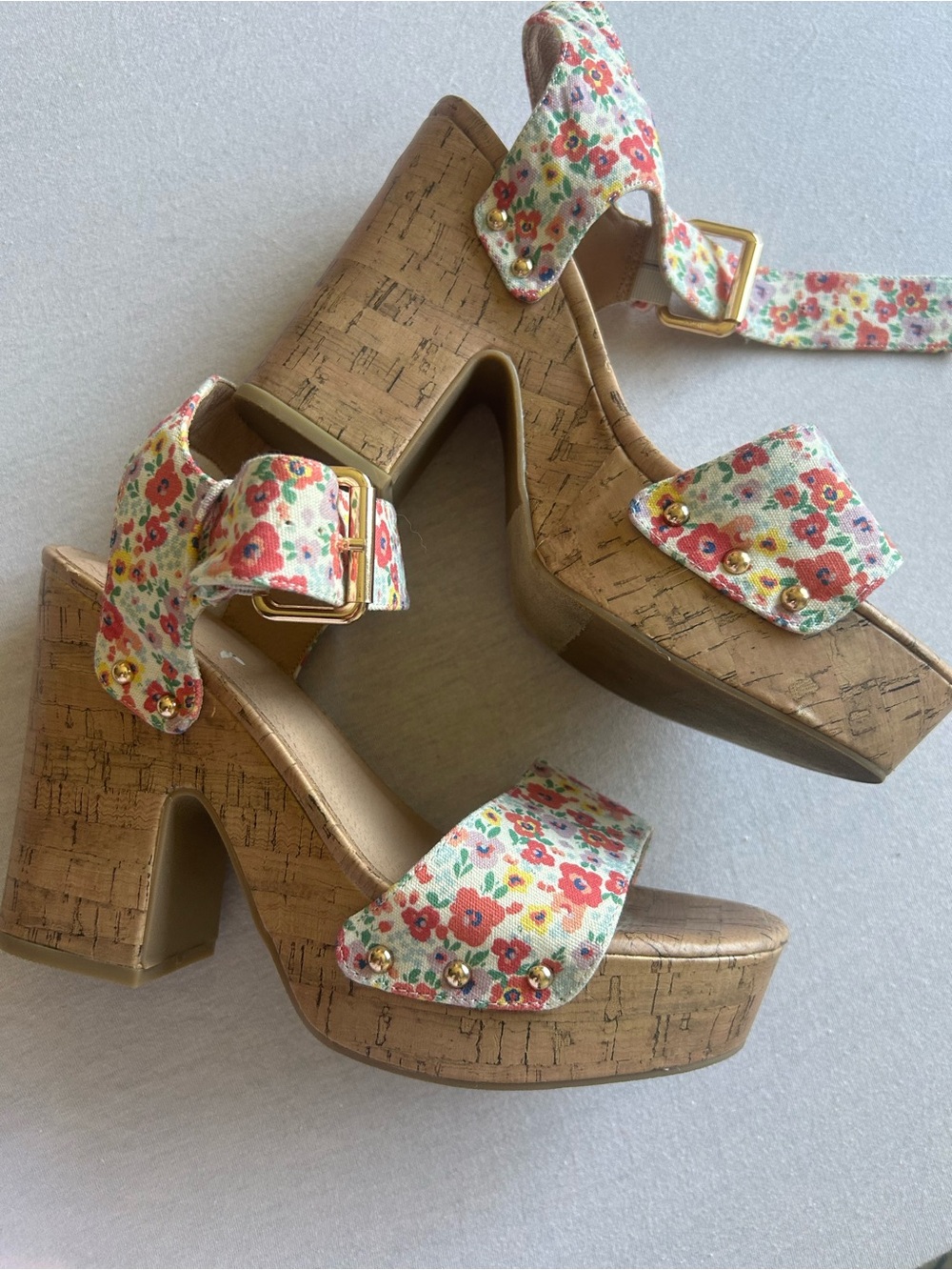 floral cork heels